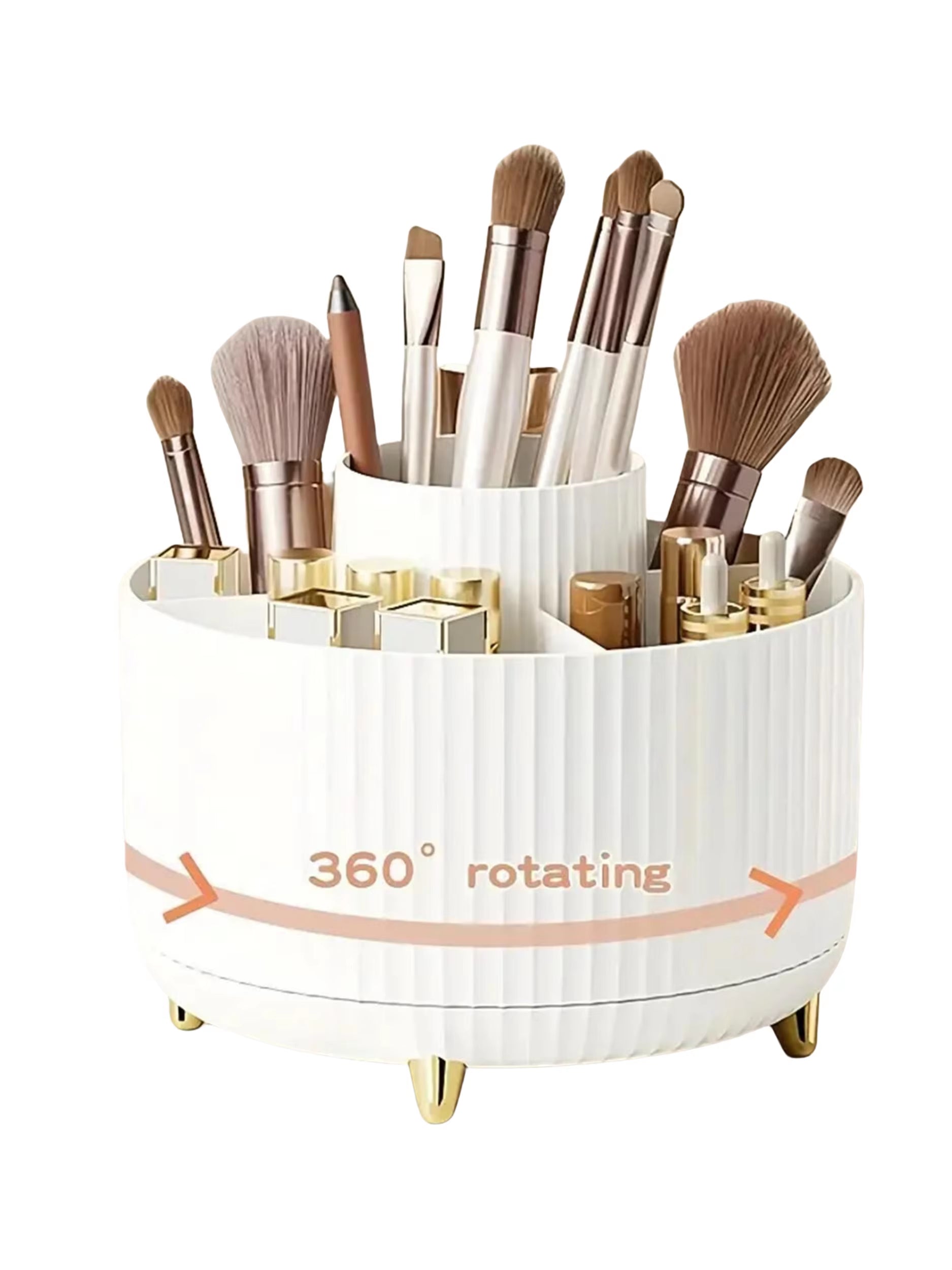 360° Rotating Makeup Organizer - 1Pc Plastic Cosmetic Storage with 5 Compartments - Multi-Functional Holder for Brushes